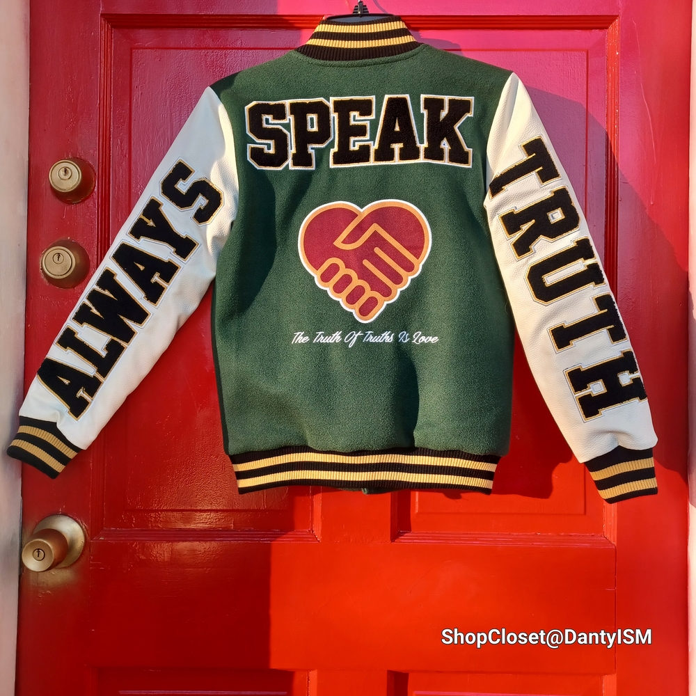 Kids Speak Truth Varsity Jacket - Green & White